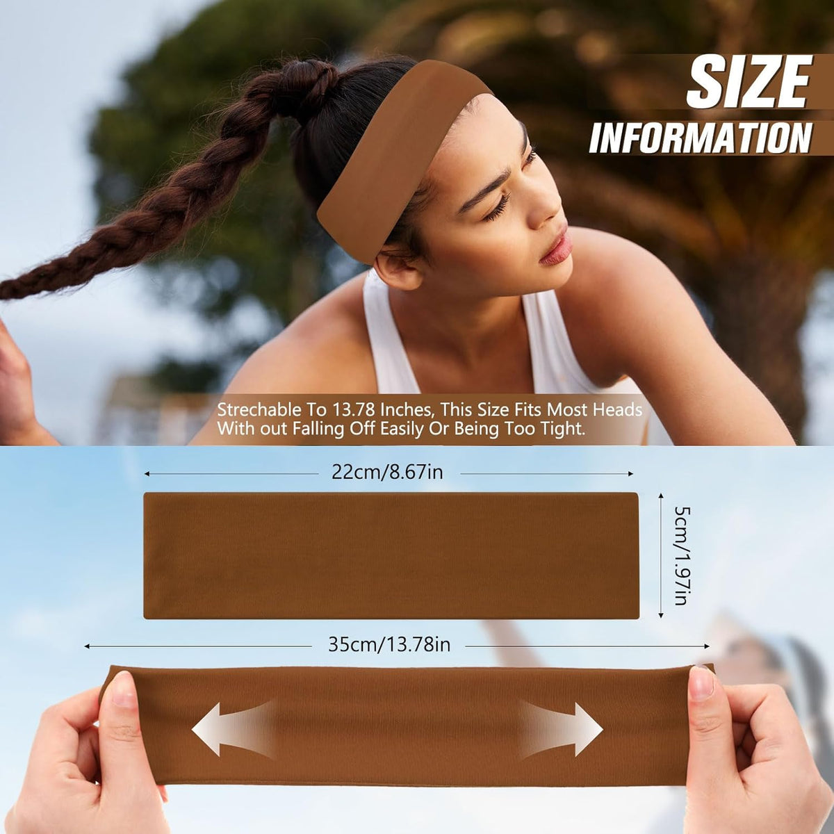 12 Pack Sport Headbands for Women Elastic Soft Fabric Hair Bands Sweatbands for Yoga Gym Running Workouts Daily Use(Black)