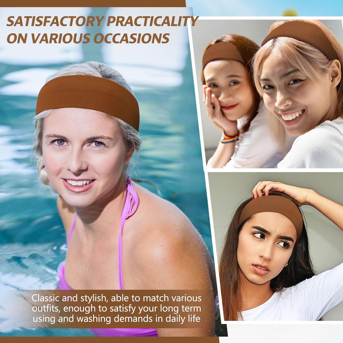 12 Pack Sport Headbands for Women Elastic Soft Fabric Hair Bands Sweatbands for Yoga Gym Running Workouts Daily Use(Black)