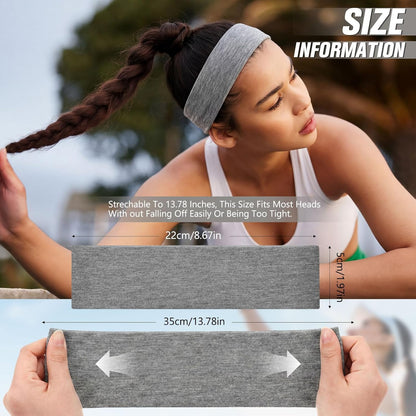 12 Pack Sport Headbands for Women Elastic Soft Fabric Hair Bands Sweatbands for Yoga Gym Running Workouts Daily Use(Black)