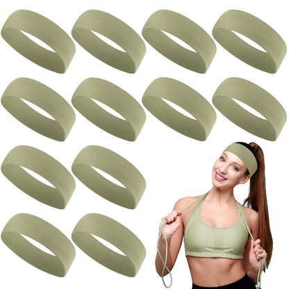 12 Pack Sport Headbands for Women Elastic Soft Fabric Hair Bands Sweatbands for Yoga Gym Running Workouts Daily Use(Black)