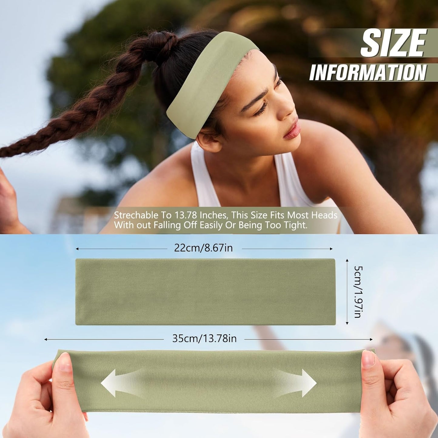 12 Pack Sport Headbands for Women Elastic Soft Fabric Hair Bands Sweatbands for Yoga Gym Running Workouts Daily Use(Black)