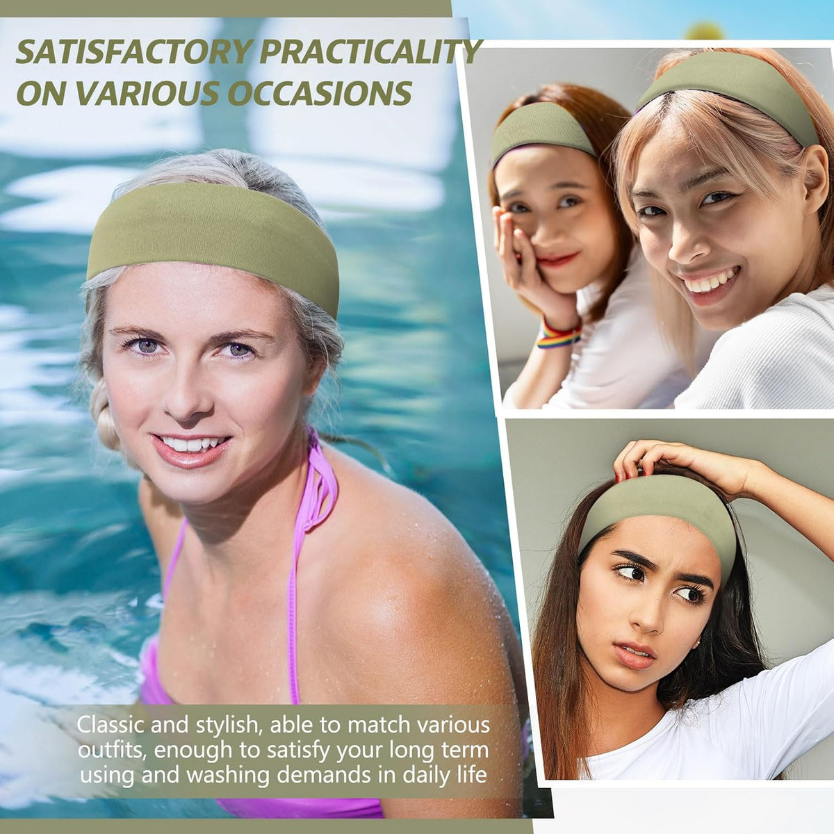 12 Pack Sport Headbands for Women Elastic Soft Fabric Hair Bands Sweatbands for Yoga Gym Running Workouts Daily Use(Black)