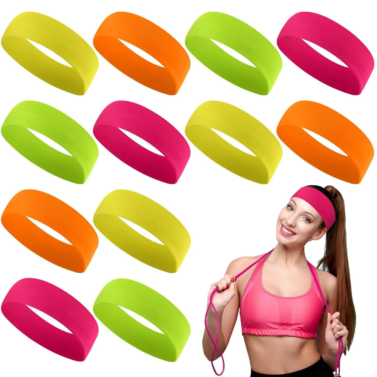 12 Pack Sport Headbands for Women Elastic Soft Fabric Hair Bands Sweatbands for Yoga Gym Running Workouts Daily Use(Black)