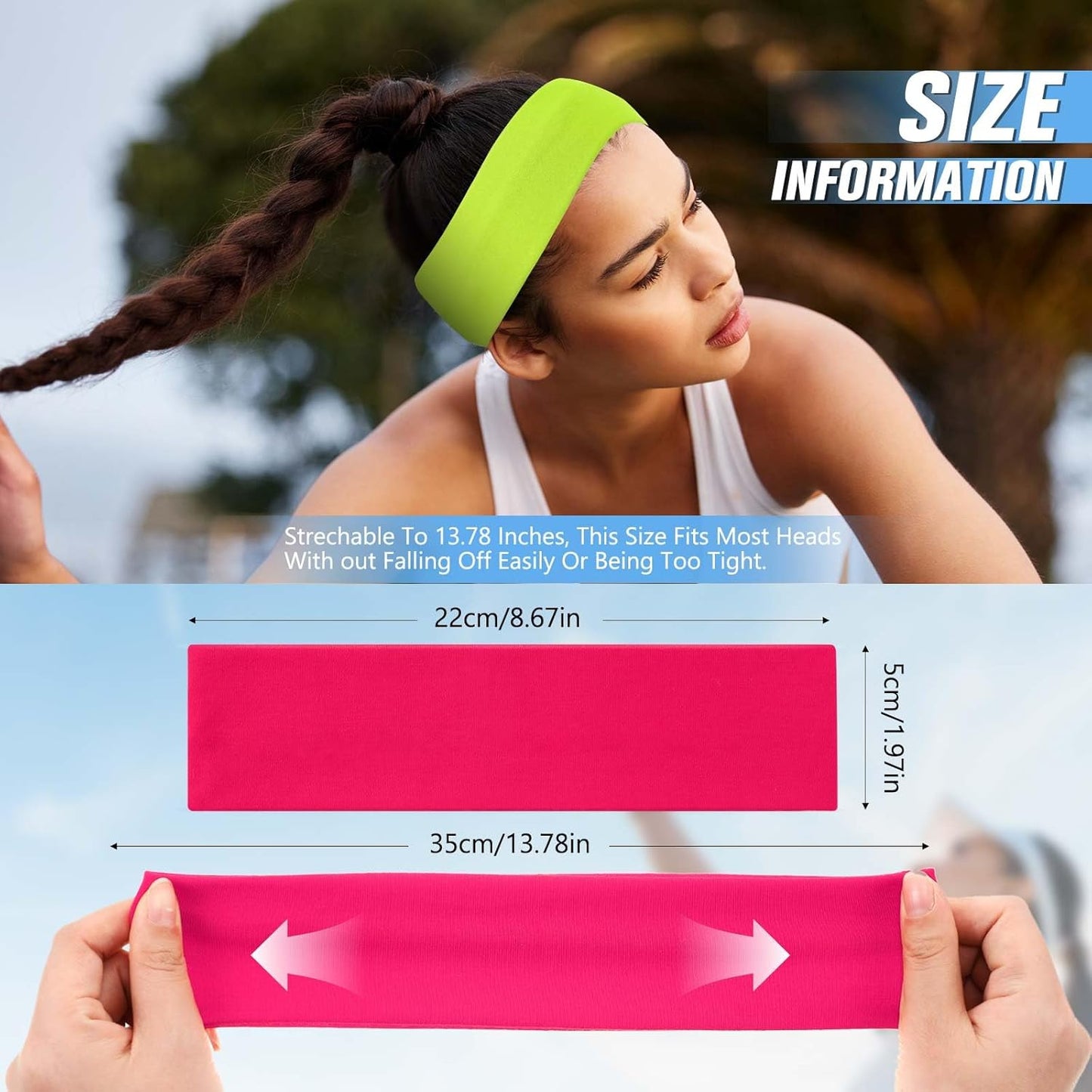 12 Pack Sport Headbands for Women Elastic Soft Fabric Hair Bands Sweatbands for Yoga Gym Running Workouts Daily Use(Black)