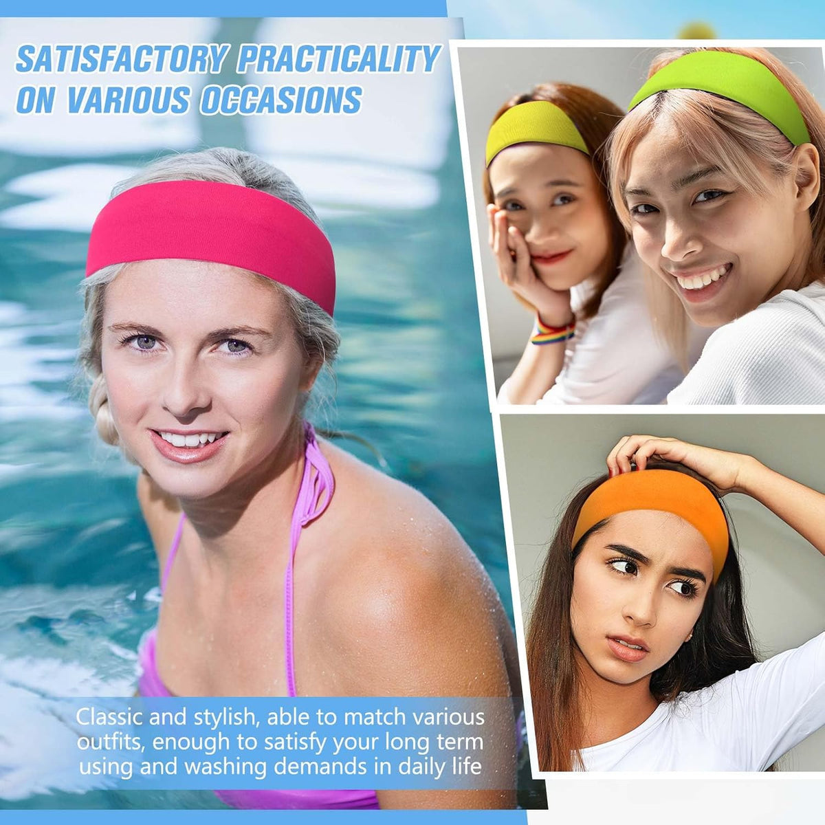 12 Pack Sport Headbands for Women Elastic Soft Fabric Hair Bands Sweatbands for Yoga Gym Running Workouts Daily Use(Black)