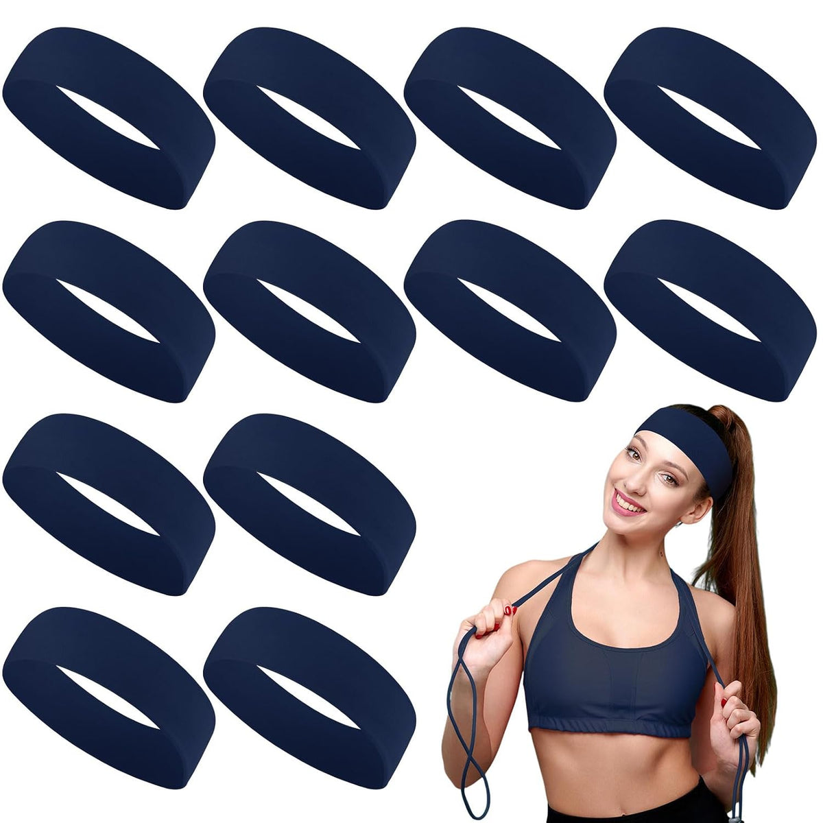 12 Pack Sport Headbands for Women Elastic Soft Fabric Hair Bands Sweatbands for Yoga Gym Running Workouts Daily Use(Black)