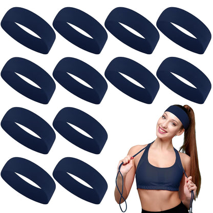 12 Pack Sport Headbands for Women Elastic Soft Fabric Hair Bands Sweatbands for Yoga Gym Running Workouts Daily Use(Black)