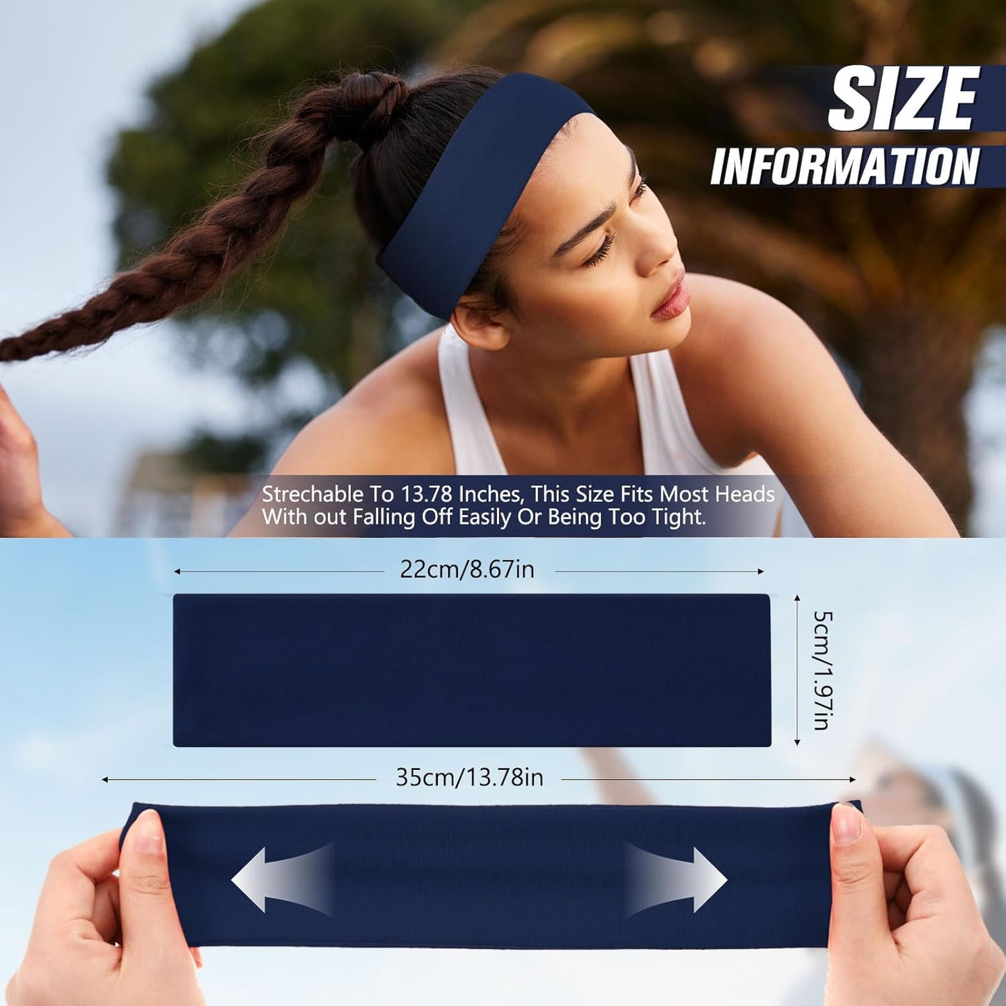 12 Pack Sport Headbands for Women Elastic Soft Fabric Hair Bands Sweatbands for Yoga Gym Running Workouts Daily Use(Black)