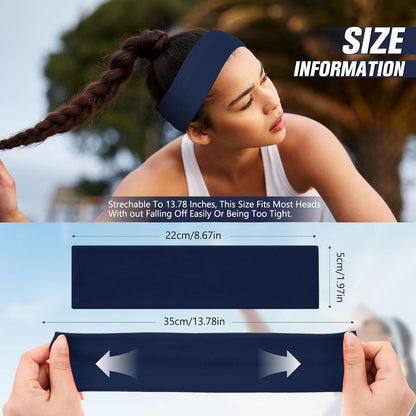 12 Pack Sport Headbands for Women Elastic Soft Fabric Hair Bands Sweatbands for Yoga Gym Running Workouts Daily Use(Black)