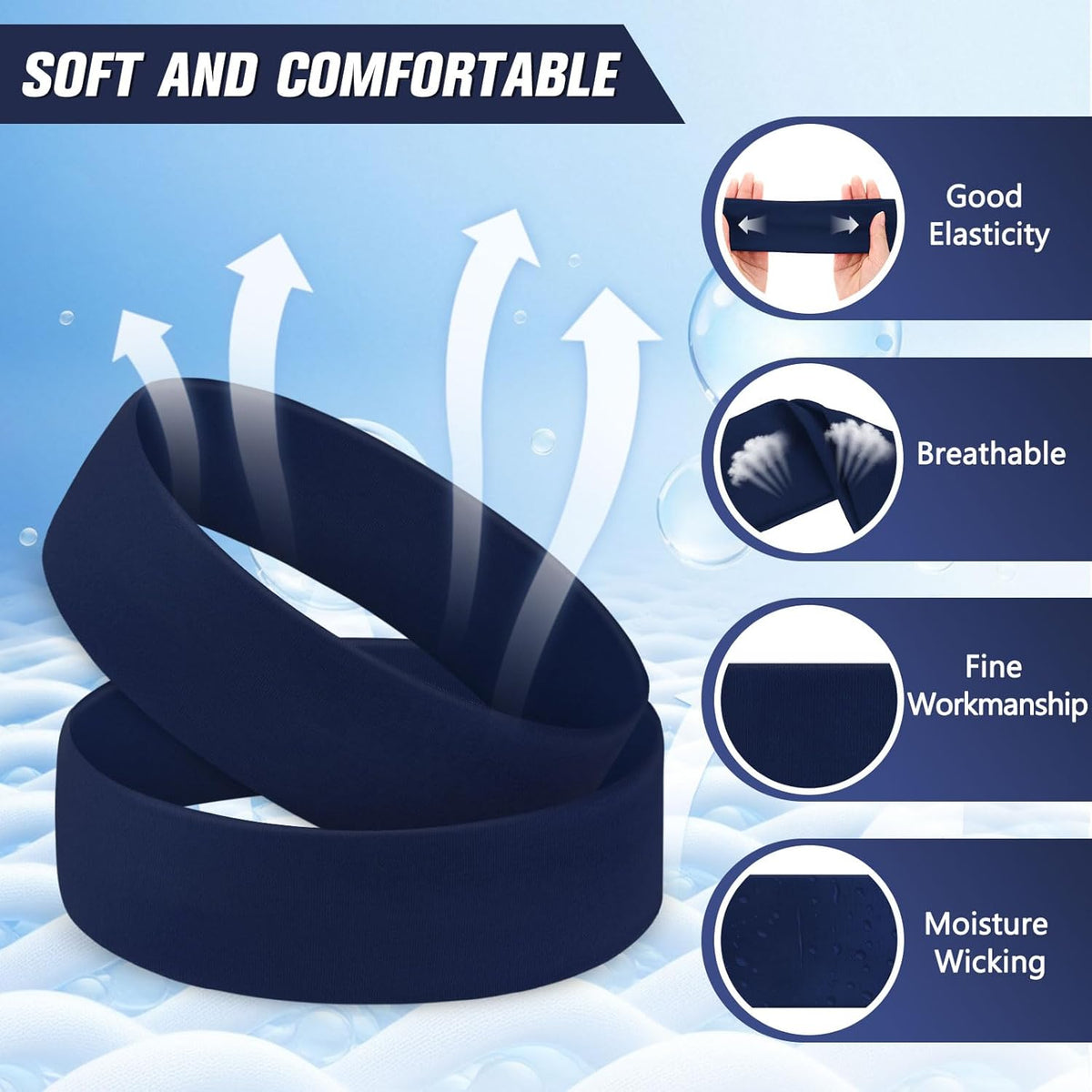 12 Pack Sport Headbands for Women Elastic Soft Fabric Hair Bands Sweatbands for Yoga Gym Running Workouts Daily Use(Black)