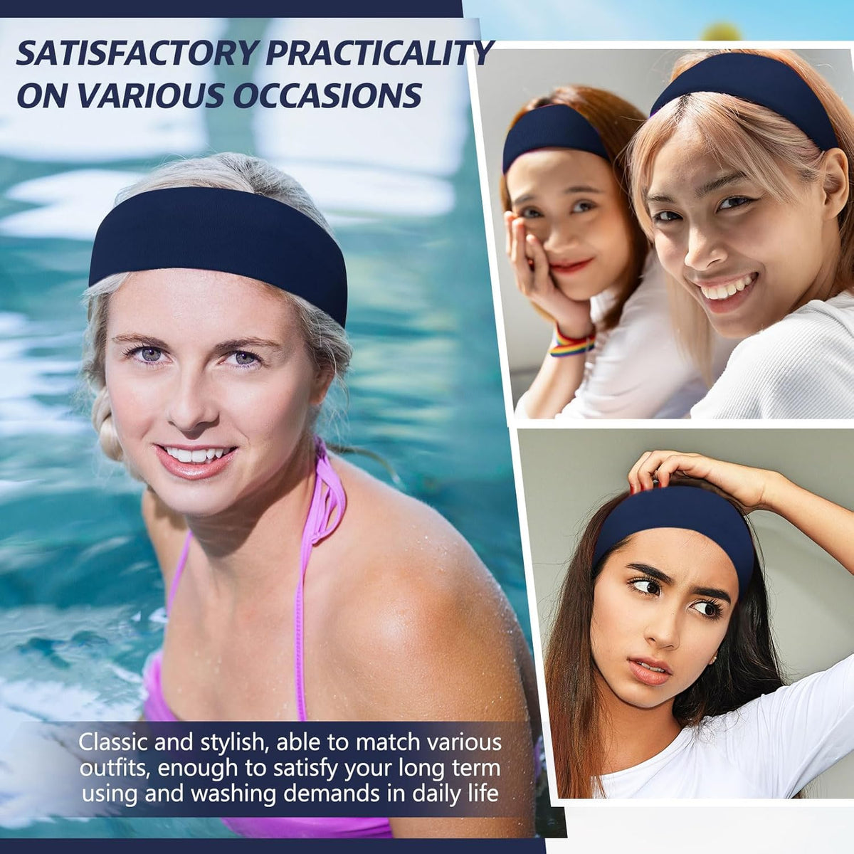 12 Pack Sport Headbands for Women Elastic Soft Fabric Hair Bands Sweatbands for Yoga Gym Running Workouts Daily Use(Black)