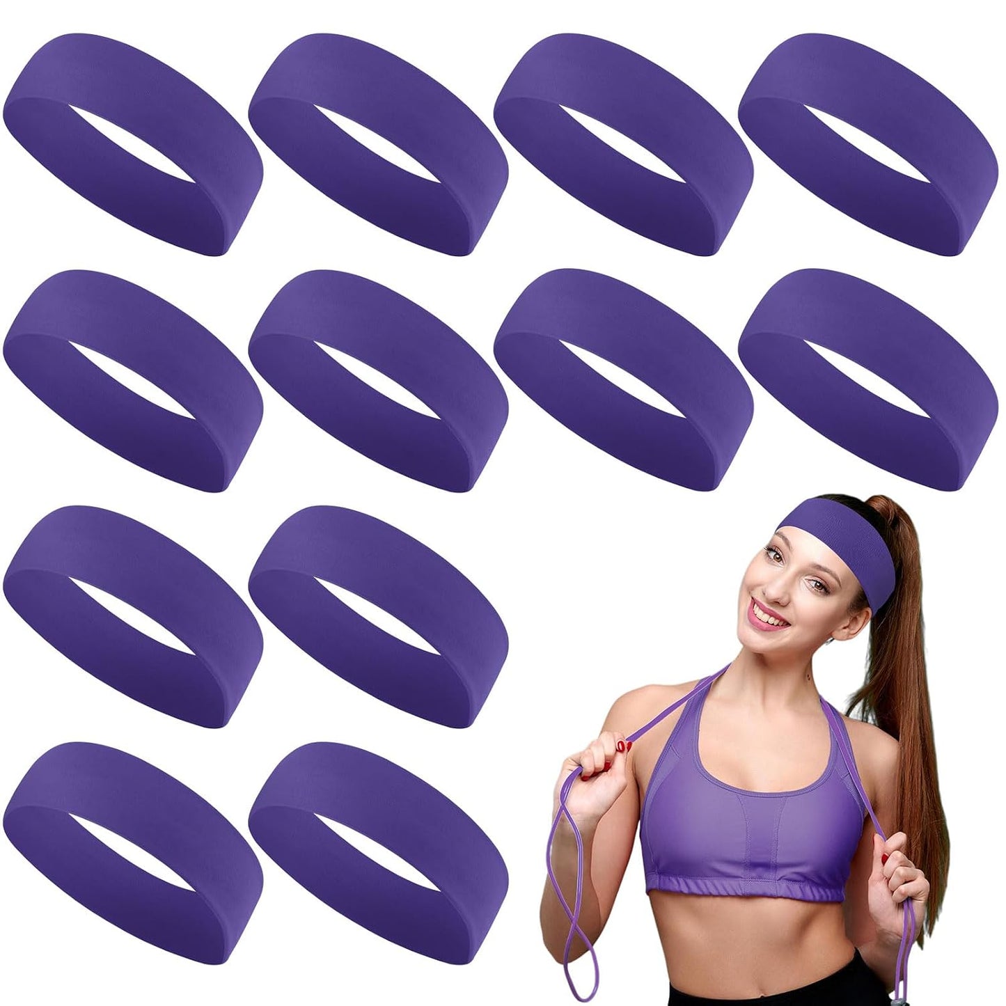 12 Pack Sport Headbands for Women Elastic Soft Fabric Hair Bands Sweatbands for Yoga Gym Running Workouts Daily Use(Black)
