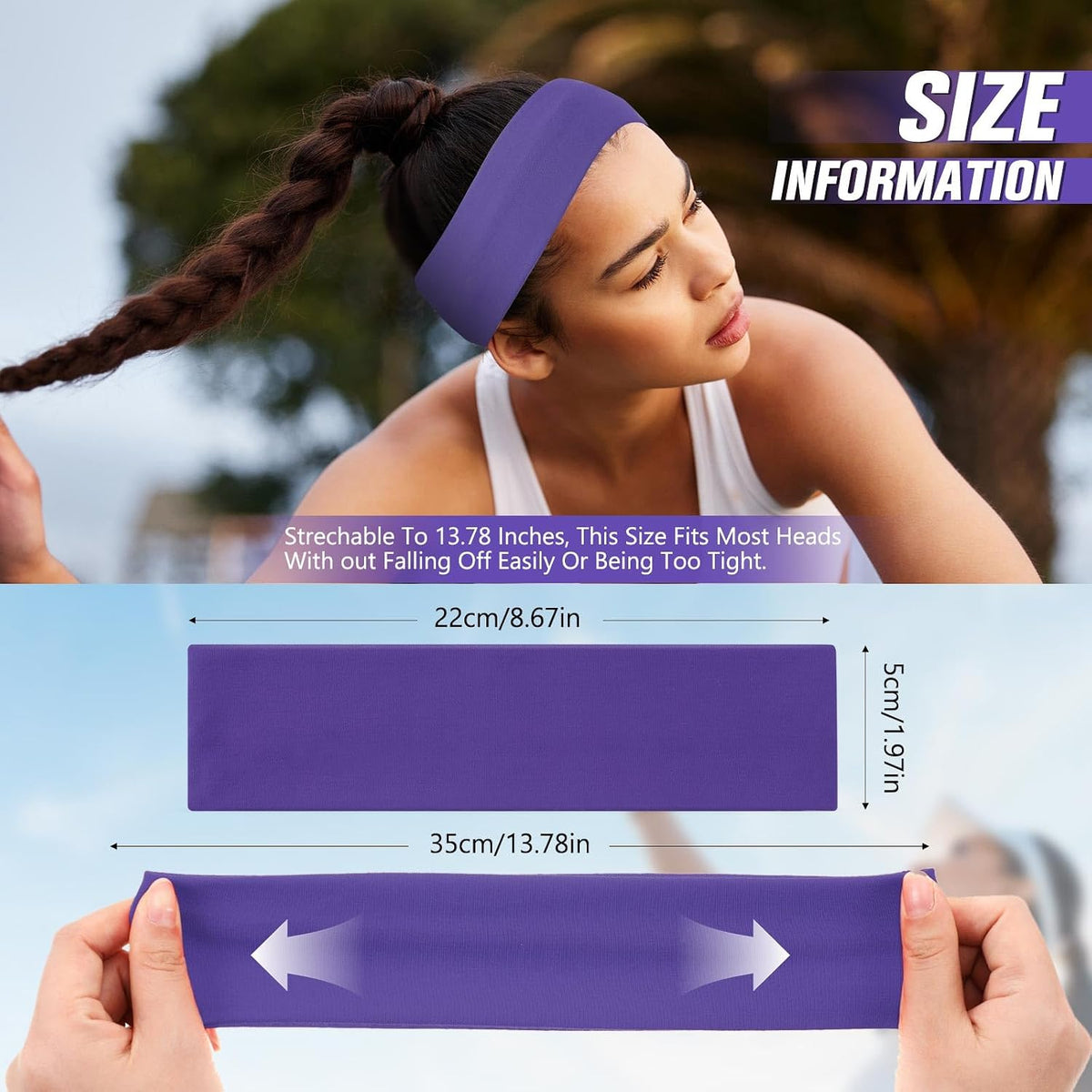 12 Pack Sport Headbands for Women Elastic Soft Fabric Hair Bands Sweatbands for Yoga Gym Running Workouts Daily Use(Black)