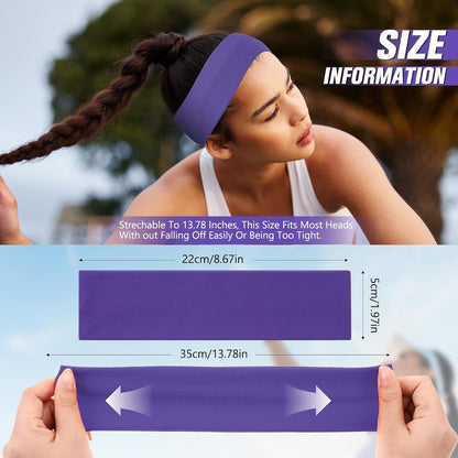 12 Pack Sport Headbands for Women Elastic Soft Fabric Hair Bands Sweatbands for Yoga Gym Running Workouts Daily Use(Black)