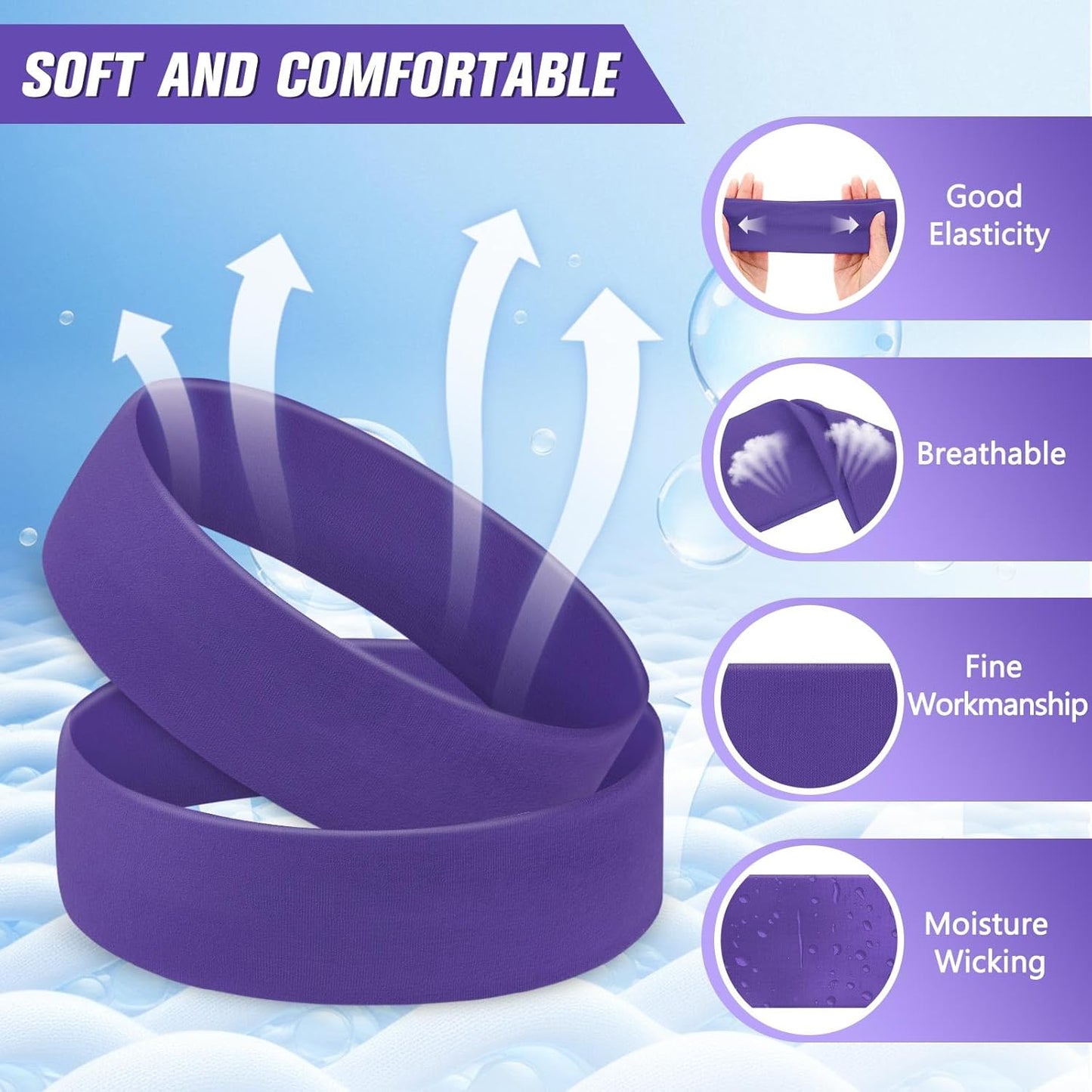 12 Pack Sport Headbands for Women Elastic Soft Fabric Hair Bands Sweatbands for Yoga Gym Running Workouts Daily Use(Black)