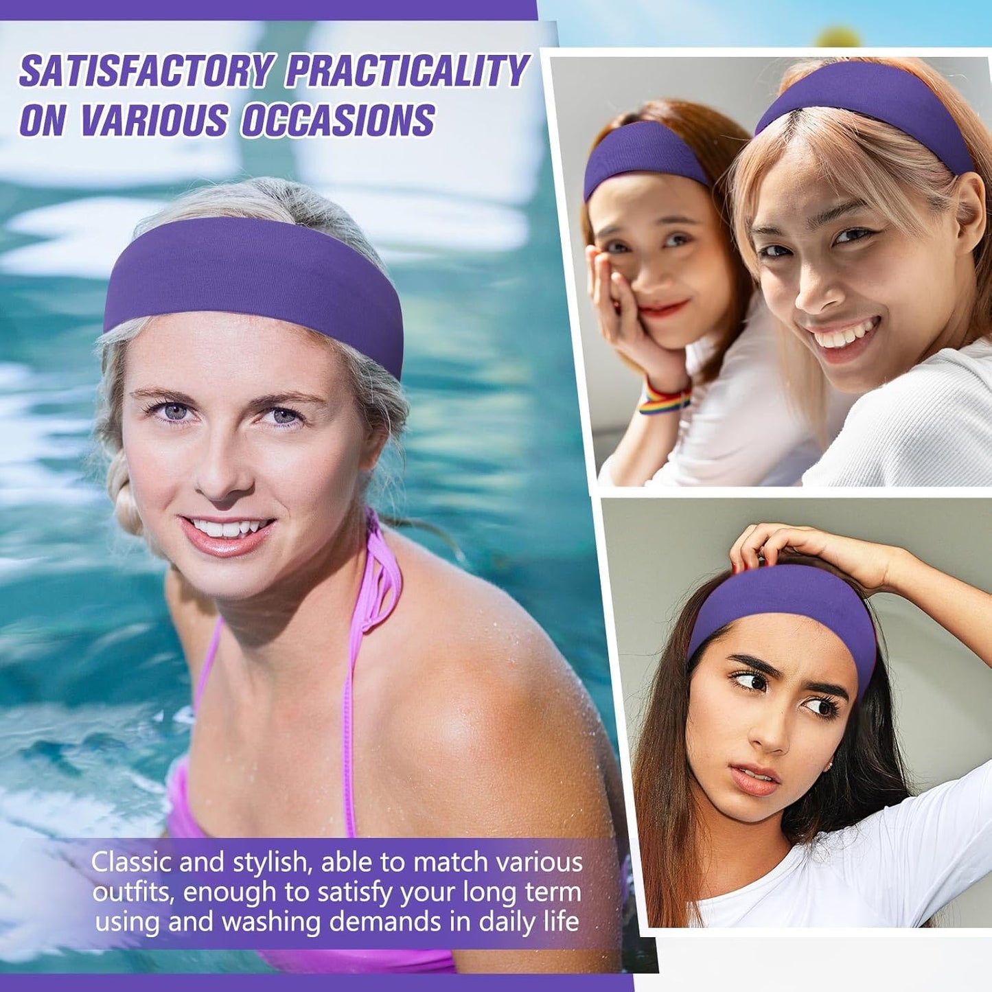 12 Pack Sport Headbands for Women Elastic Soft Fabric Hair Bands Sweatbands for Yoga Gym Running Workouts Daily Use(Black)