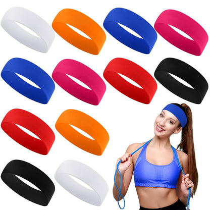 12 Pack Sport Headbands for Women Elastic Soft Fabric Hair Bands Sweatbands for Yoga Gym Running Workouts Daily Use(Black)