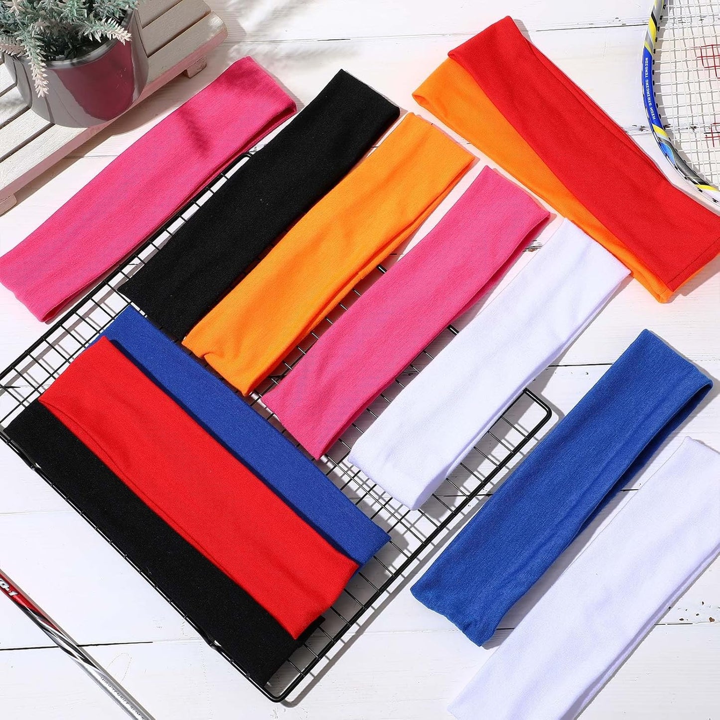 12 Pack Sport Headbands for Women Elastic Soft Fabric Hair Bands Sweatbands for Yoga Gym Running Workouts Daily Use(Black)