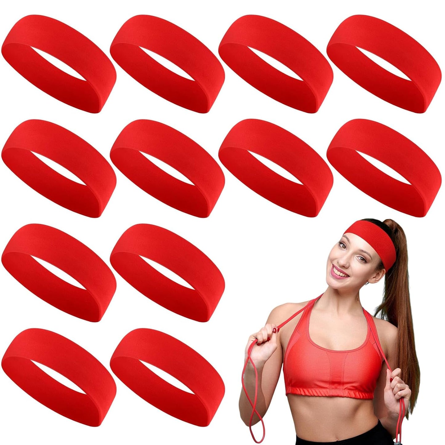 12 Pack Sport Headbands for Women Elastic Soft Fabric Hair Bands Sweatbands for Yoga Gym Running Workouts Daily Use(Black)