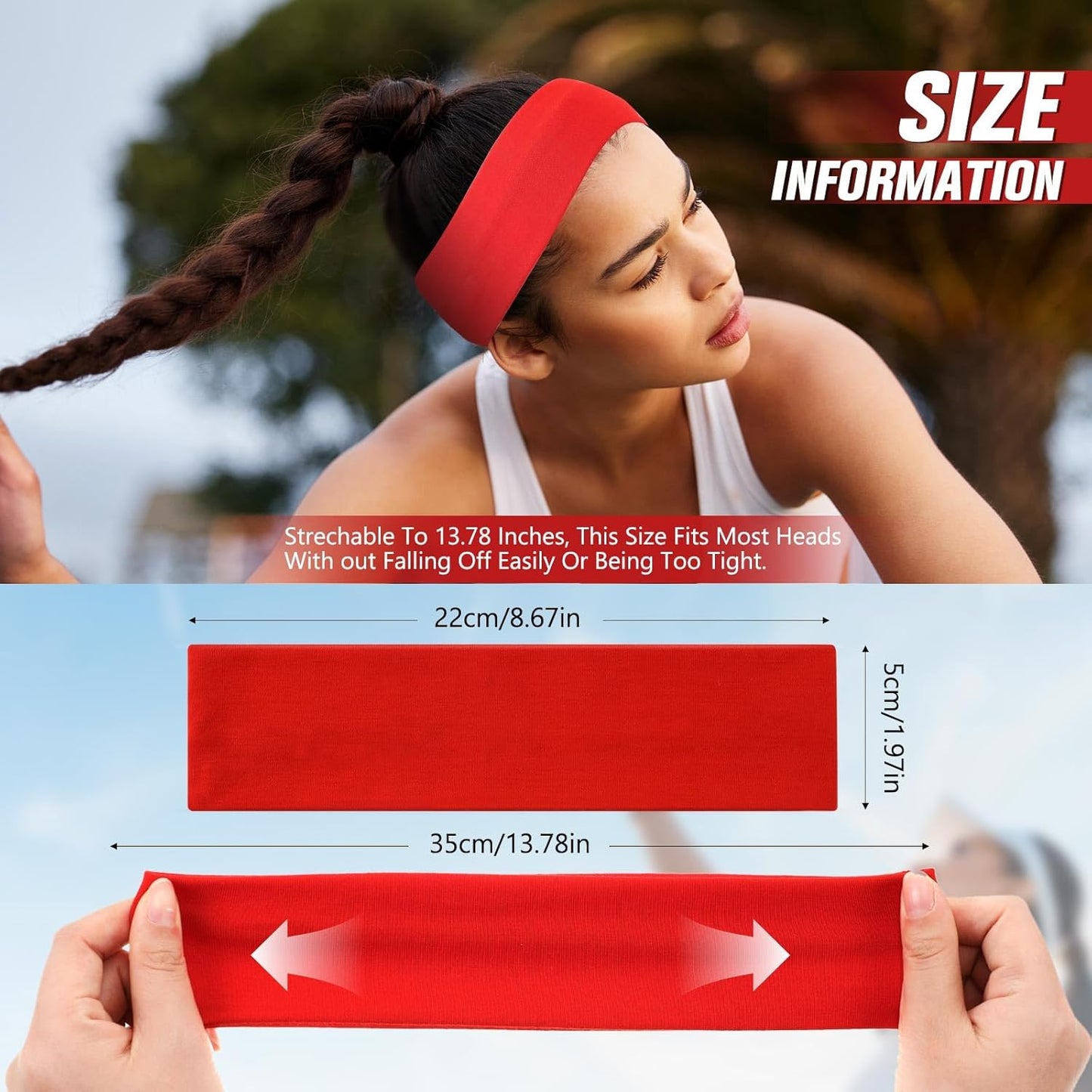 12 Pack Sport Headbands for Women Elastic Soft Fabric Hair Bands Sweatbands for Yoga Gym Running Workouts Daily Use(Black)