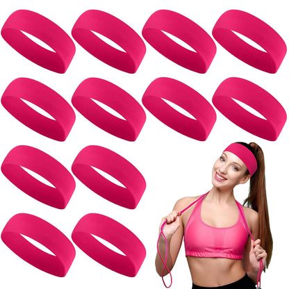 12 Pack Sport Headbands for Women Elastic Soft Fabric Hair Bands Sweatbands for Yoga Gym Running Workouts Daily Use(Black)