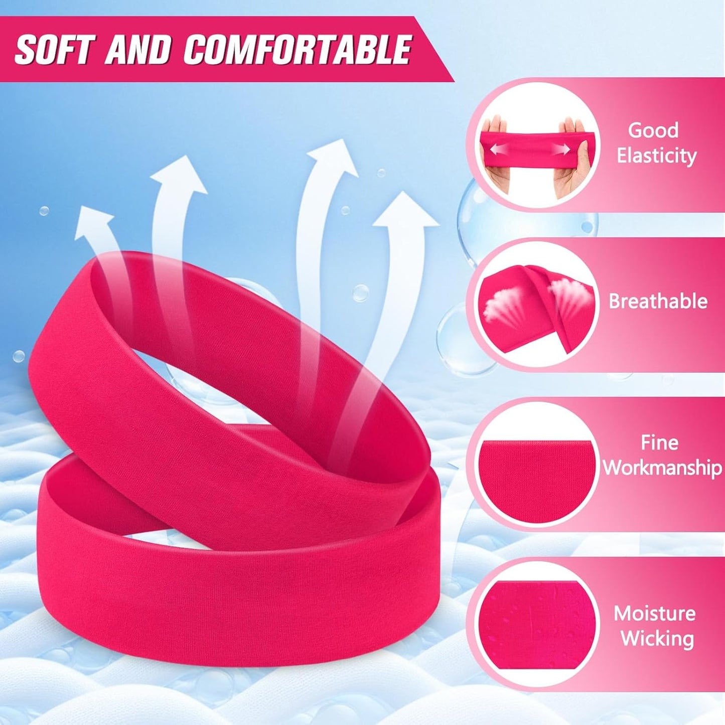 12 Pack Sport Headbands for Women Elastic Soft Fabric Hair Bands Sweatbands for Yoga Gym Running Workouts Daily Use(Black)