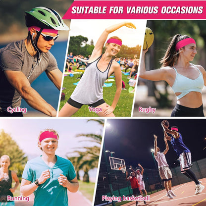 12 Pack Sport Headbands for Women Elastic Soft Fabric Hair Bands Sweatbands for Yoga Gym Running Workouts Daily Use(Black)