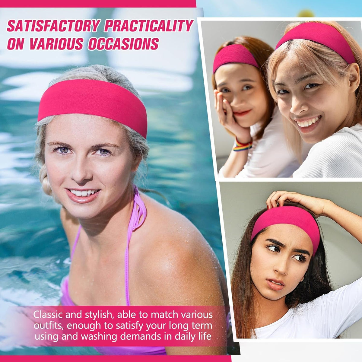 12 Pack Sport Headbands for Women Elastic Soft Fabric Hair Bands Sweatbands for Yoga Gym Running Workouts Daily Use(Black)