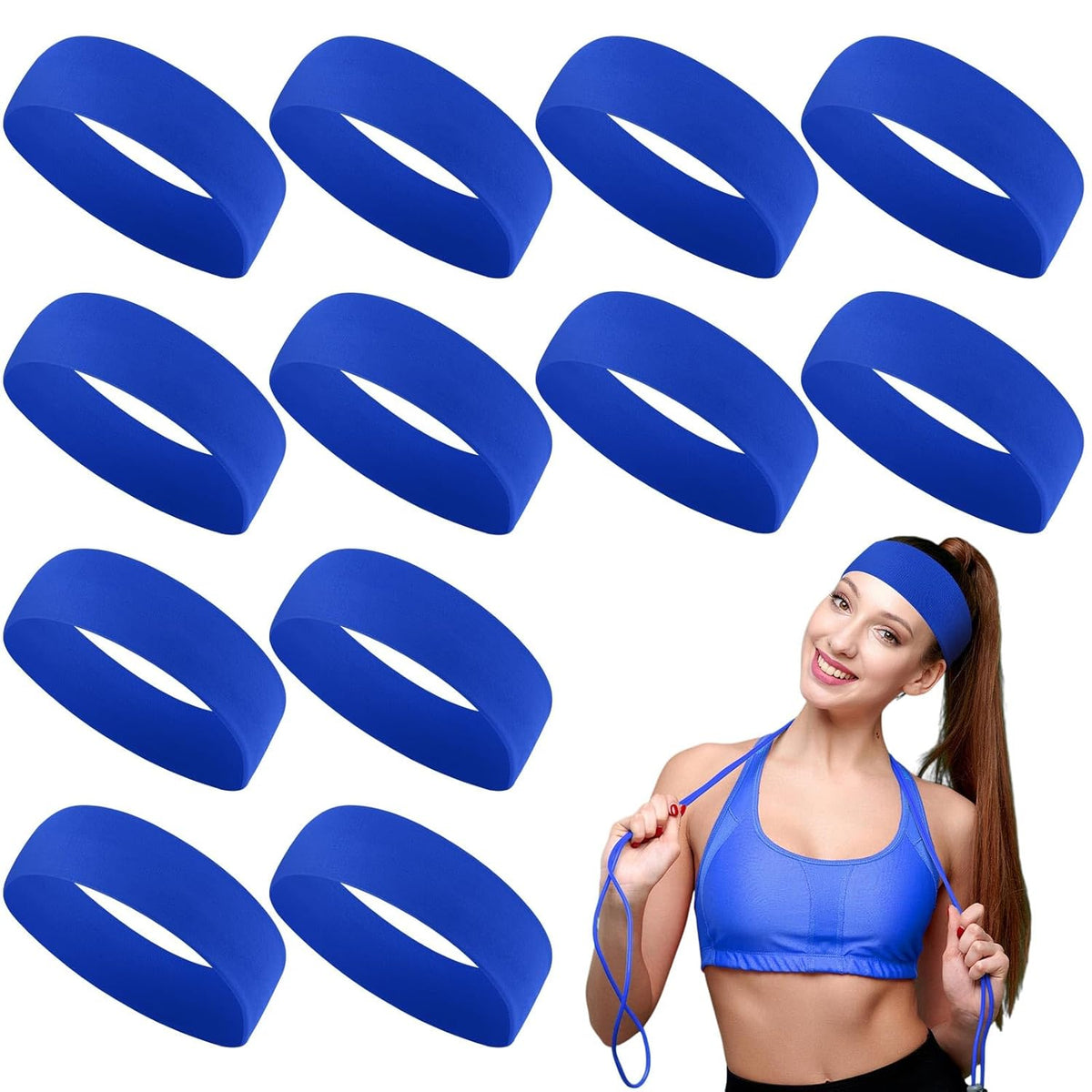 12 Pack Sport Headbands for Women Elastic Soft Fabric Hair Bands Sweatbands for Yoga Gym Running Workouts Daily Use(Black)