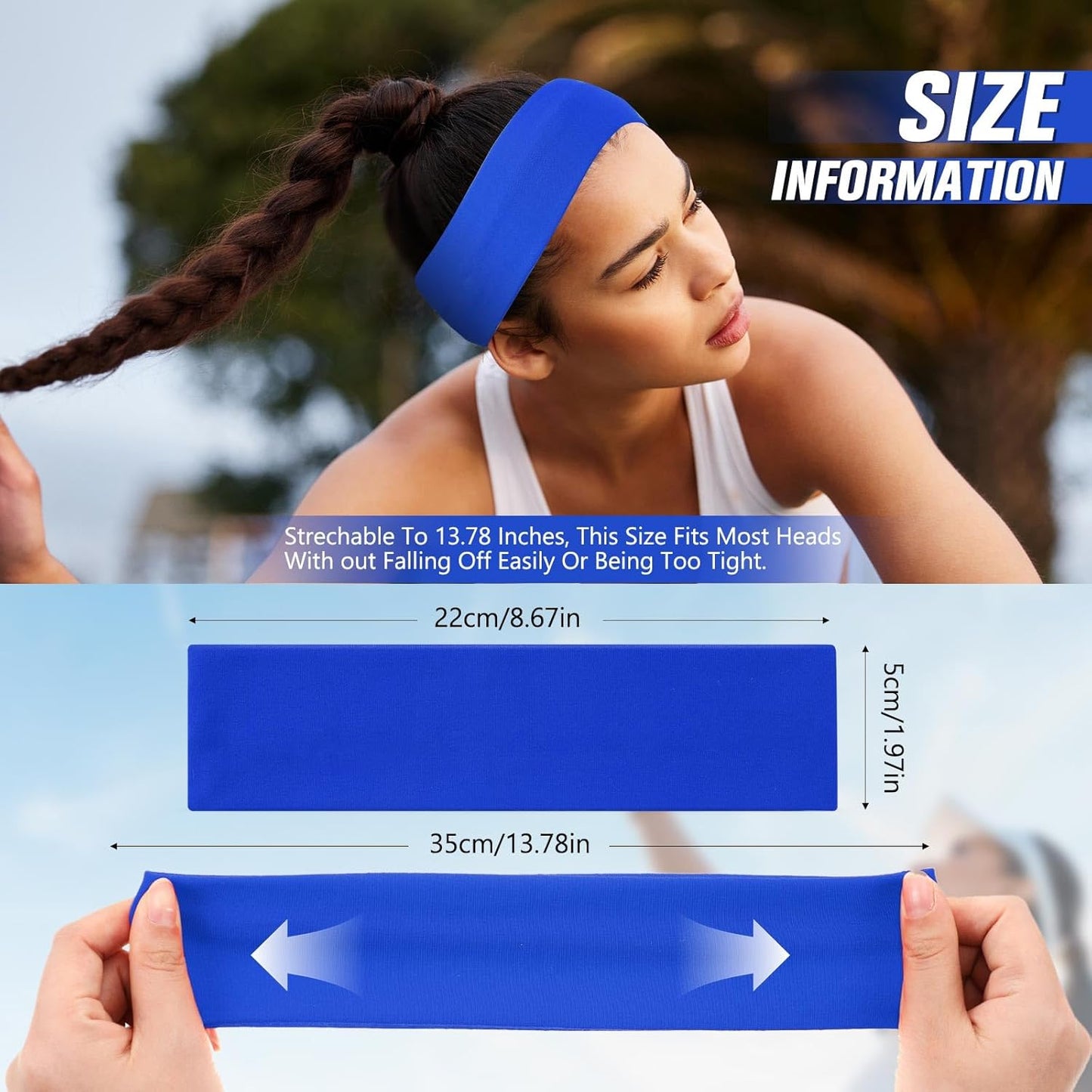 12 Pack Sport Headbands for Women Elastic Soft Fabric Hair Bands Sweatbands for Yoga Gym Running Workouts Daily Use(Black)