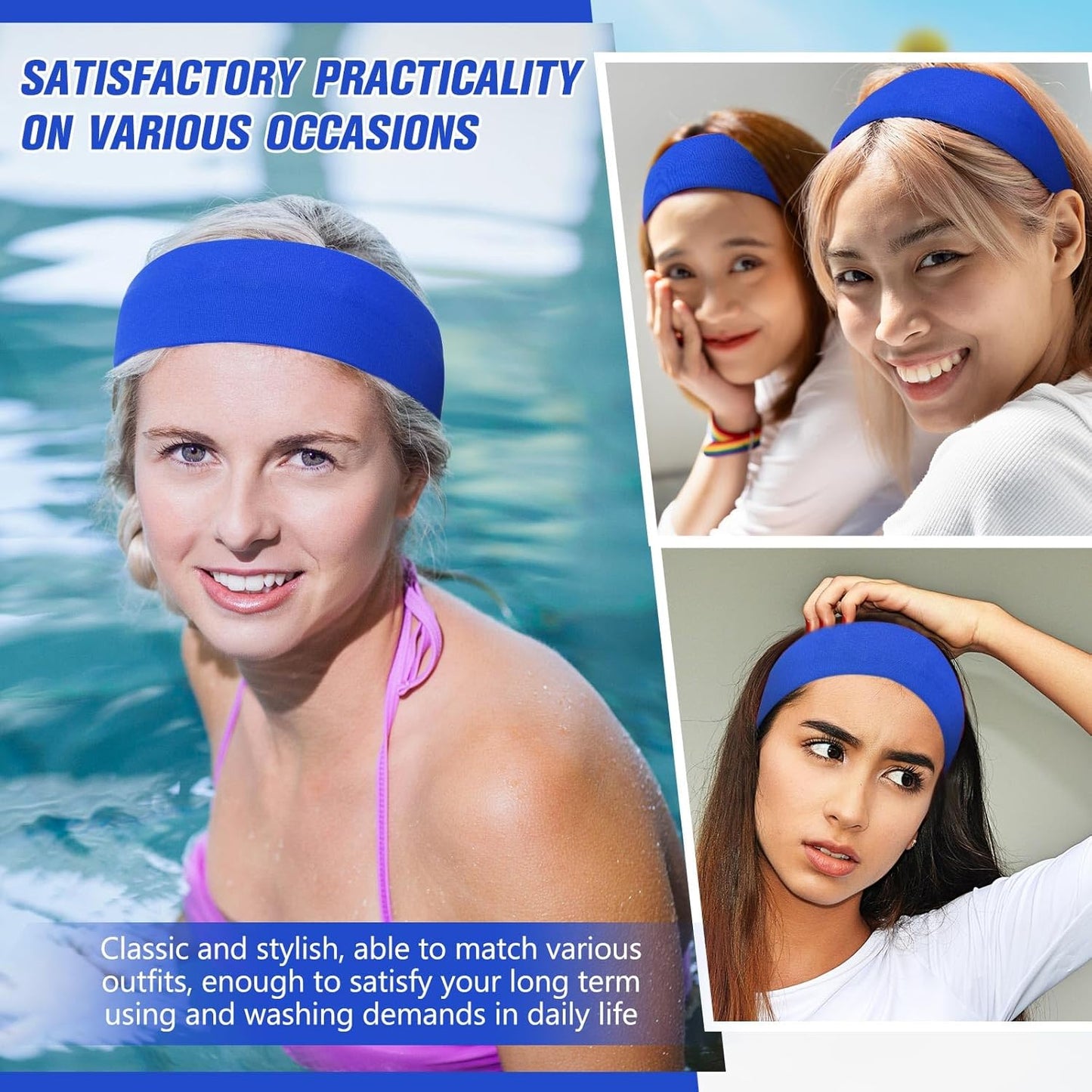 12 Pack Sport Headbands for Women Elastic Soft Fabric Hair Bands Sweatbands for Yoga Gym Running Workouts Daily Use(Black)