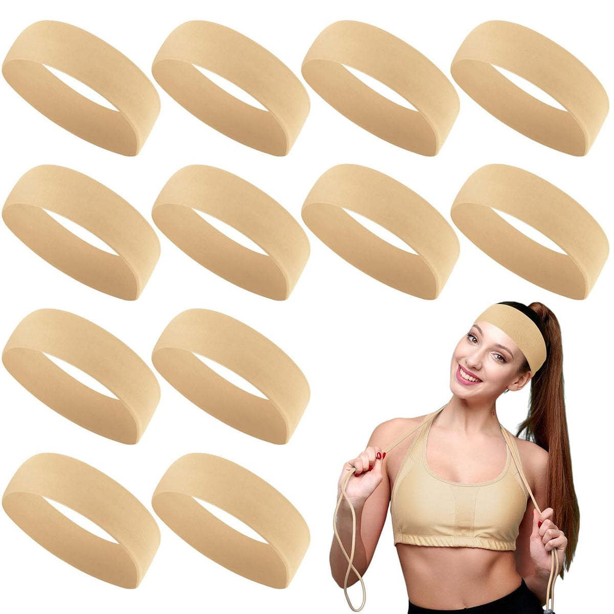 12 Pack Sport Headbands for Women Elastic Soft Fabric Hair Bands Sweatbands for Yoga Gym Running Workouts Daily Use(Black)