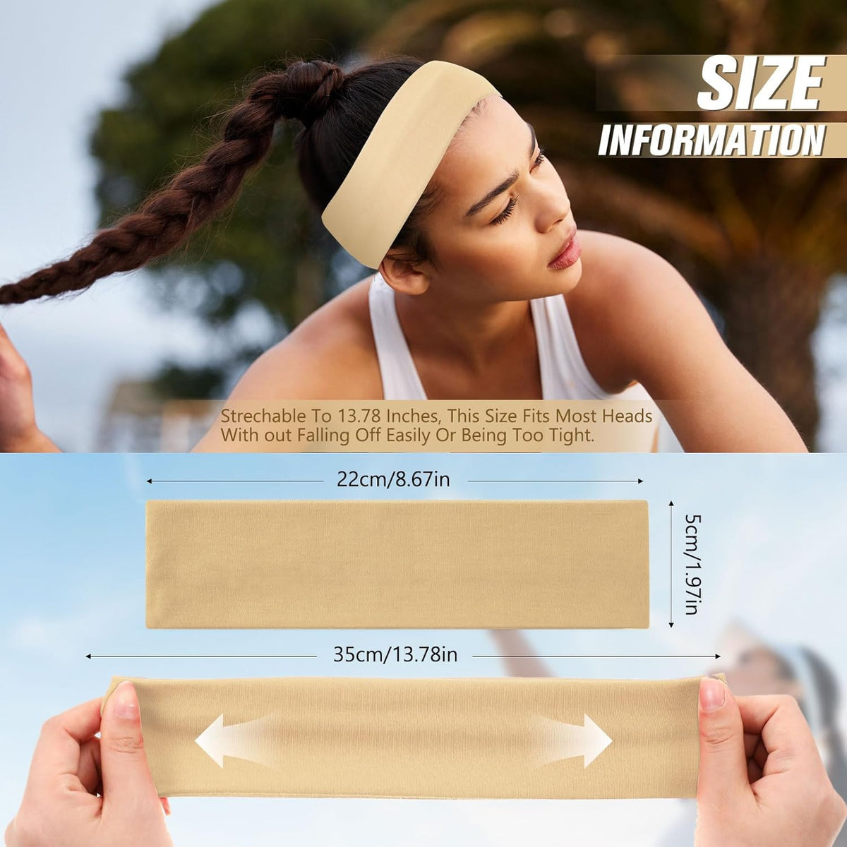 12 Pack Sport Headbands for Women Elastic Soft Fabric Hair Bands Sweatbands for Yoga Gym Running Workouts Daily Use(Black)