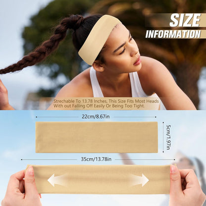 12 Pack Sport Headbands for Women Elastic Soft Fabric Hair Bands Sweatbands for Yoga Gym Running Workouts Daily Use(Black)