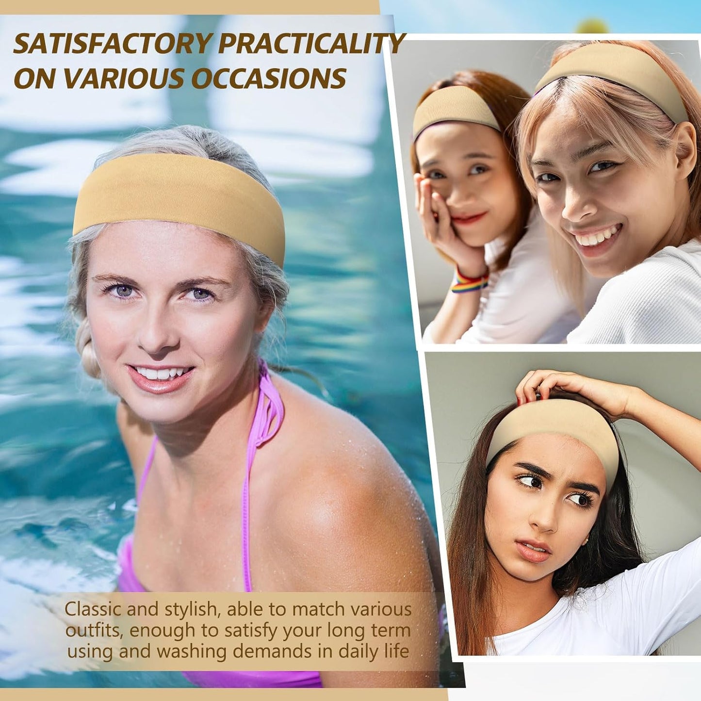 12 Pack Sport Headbands for Women Elastic Soft Fabric Hair Bands Sweatbands for Yoga Gym Running Workouts Daily Use(Black)
