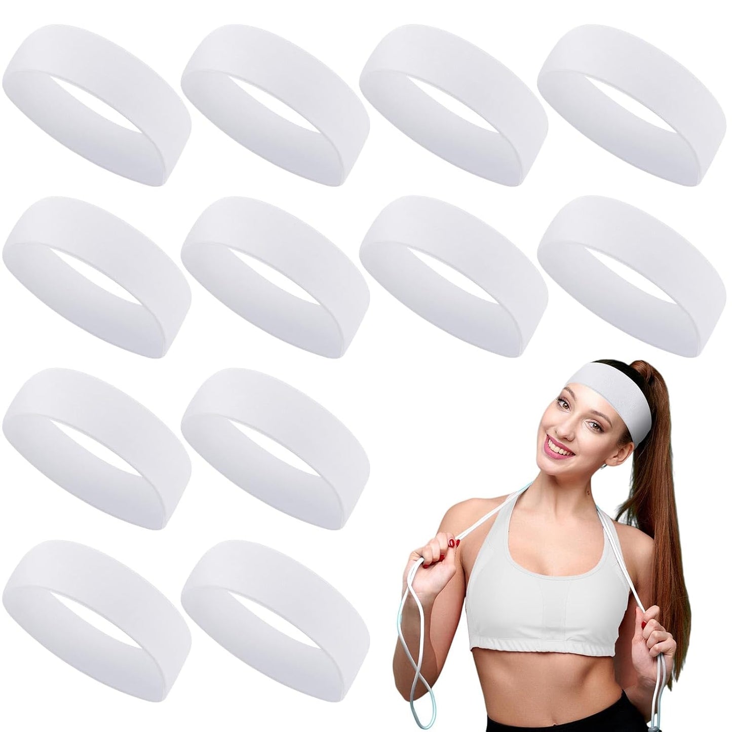 12 Pack Sport Headbands for Women Elastic Soft Fabric Hair Bands Sweatbands for Yoga Gym Running Workouts Daily Use(Black)