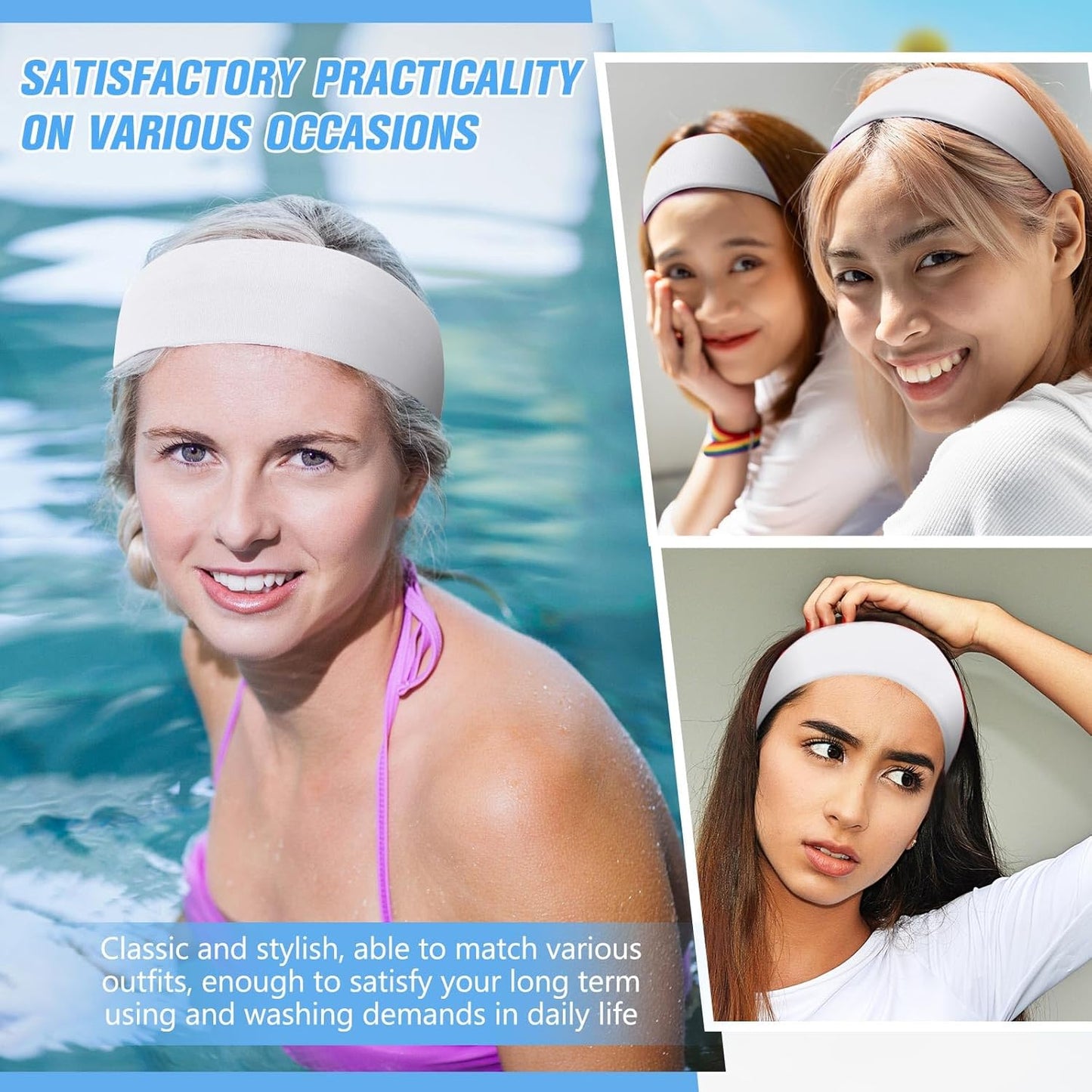 12 Pack Sport Headbands for Women Elastic Soft Fabric Hair Bands Sweatbands for Yoga Gym Running Workouts Daily Use(Black)