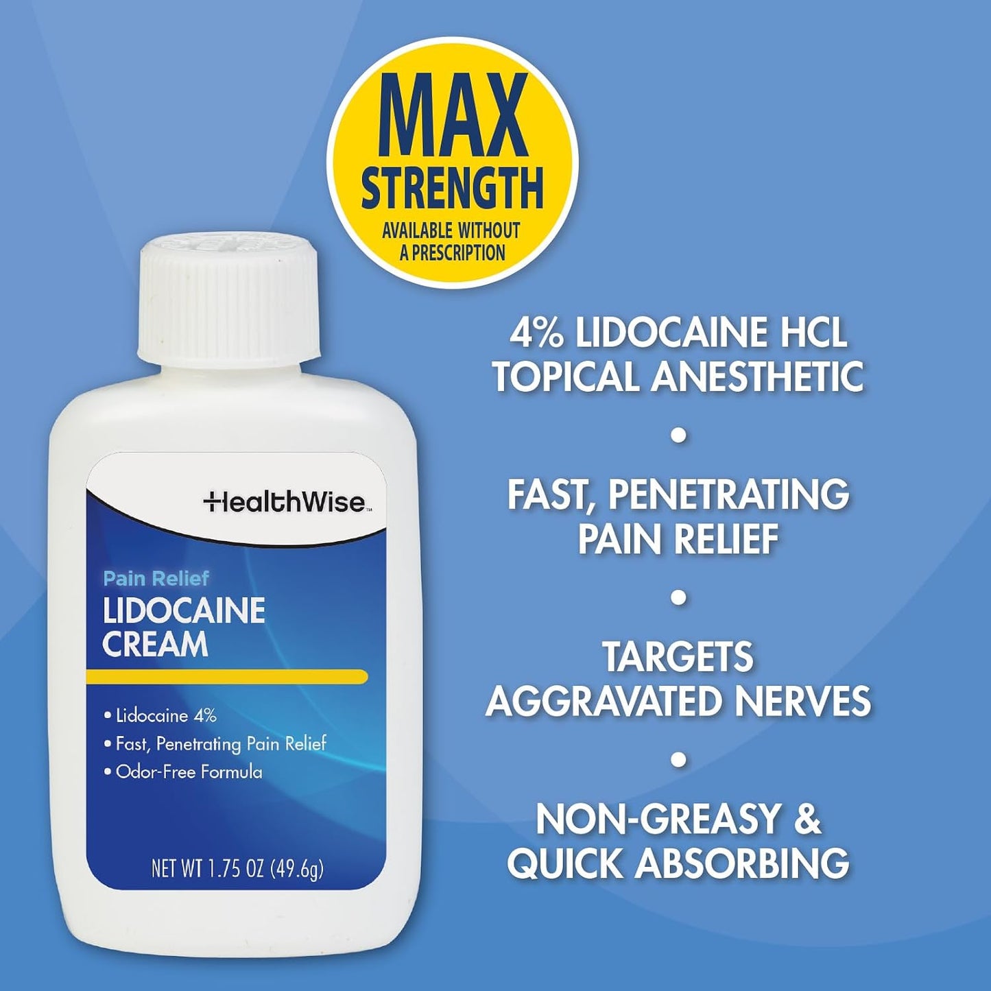 Maximum Strength Lidocaine Cream | Numbs Away Pain | Long-Lasting Relief | Non-Greasy | 1.75 Oz