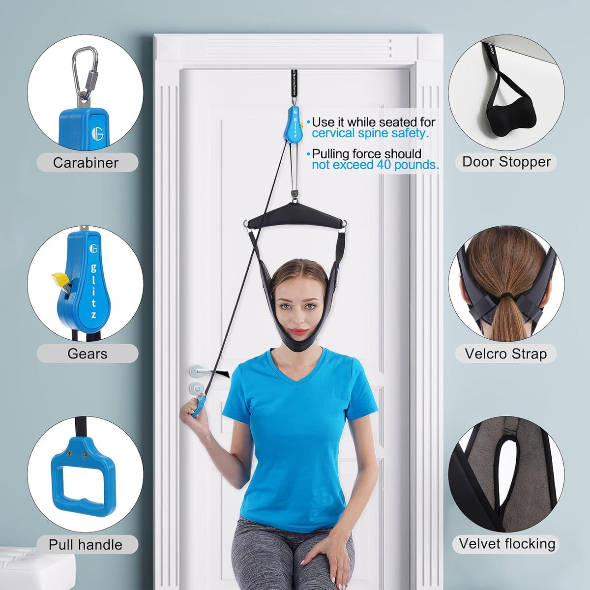 Cervical Neck Traction Device for Home Use, Portable Neck Stretcher Hammock Over Door for Neck Pain Relief, Neck Sling for Spine Decompression