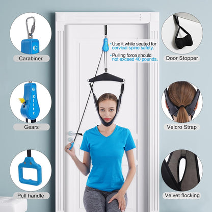 Cervical Neck Traction Device for Home Use, Portable Neck Stretcher Hammock Over Door for Neck Pain Relief, Neck Sling for Spine Decompression
