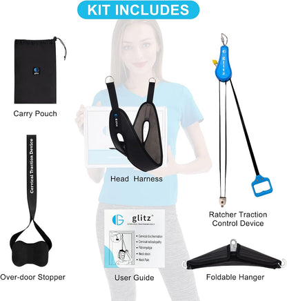 Cervical Neck Traction Device for Home Use, Portable Neck Stretcher Hammock Over Door for Neck Pain Relief, Neck Sling for Spine Decompression