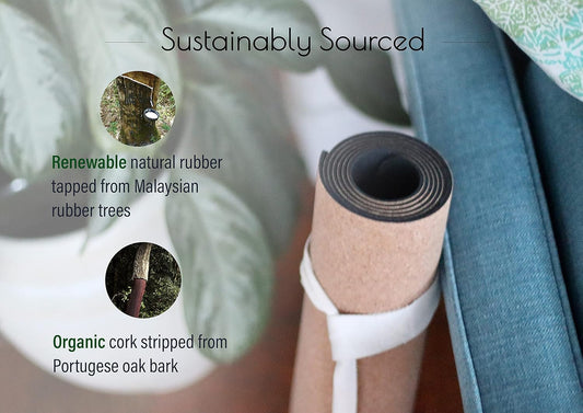 Cork & Natural Rubber Yoga Mat | Non-Slip Hot Yoga Mat | Non-Toxic, TPE-Free, PVC-Free | Eco-Friendly, Sustainable | 72” x 24” x 3mm | Cotton Hemp Strap Included