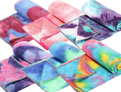 6 Pcs Yoga Towels with Grip Dots 72 x 25 Inch Non Slip Hot Yoga Mat Towel Microfiber Soft Sweat Absorbent Blanket for Gym Pilates Workout Fitness, 6 Tie Dye Colors