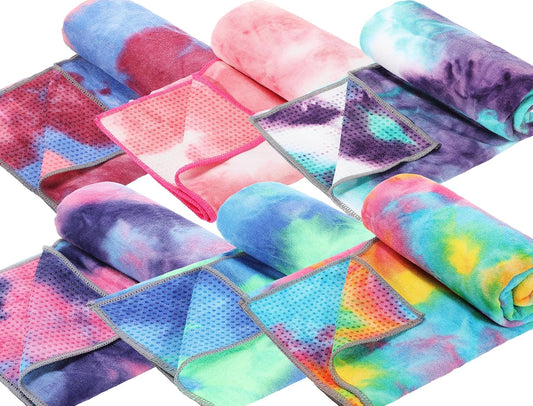 6 Pcs Yoga Towels with Grip Dots 72 x 25 Inch Non Slip Hot Yoga Mat Towel Microfiber Soft Sweat Absorbent Blanket for Gym Pilates Workout Fitness, 6 Tie Dye Colors