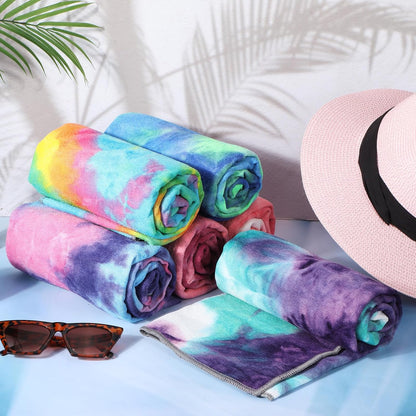 6 Pcs Yoga Towels with Grip Dots 72 x 25 Inch Non Slip Hot Yoga Mat Towel Microfiber Soft Sweat Absorbent Blanket for Gym Pilates Workout Fitness, 6 Tie Dye Colors