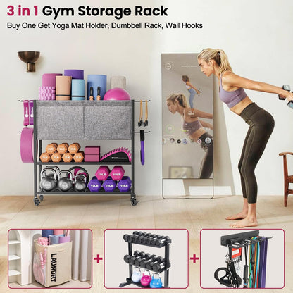 Yoga Mat Storage Rack Home Gym Equipment Workout Equipment Organizer Yoga Mat Holder for Dumbbell,Kettlebell and More Gym Accessories Gym Essentials Women Men Fitness Exercise Equipment Organization
