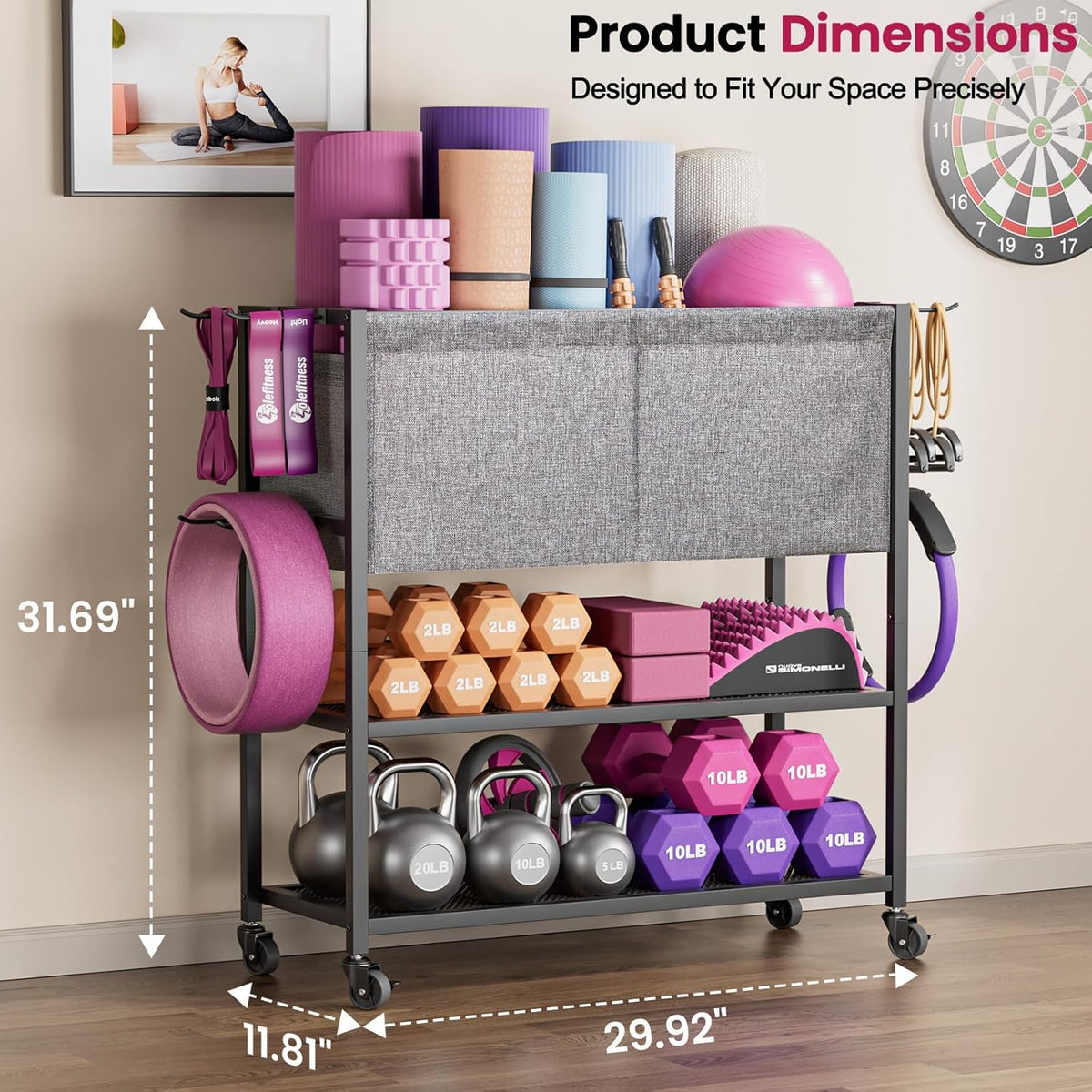 Yoga Mat Storage Rack Home Gym Equipment Workout Equipment Organizer Yoga Mat Holder for Dumbbell,Kettlebell and More Gym Accessories Gym Essentials Women Men Fitness Exercise Equipment Organization
