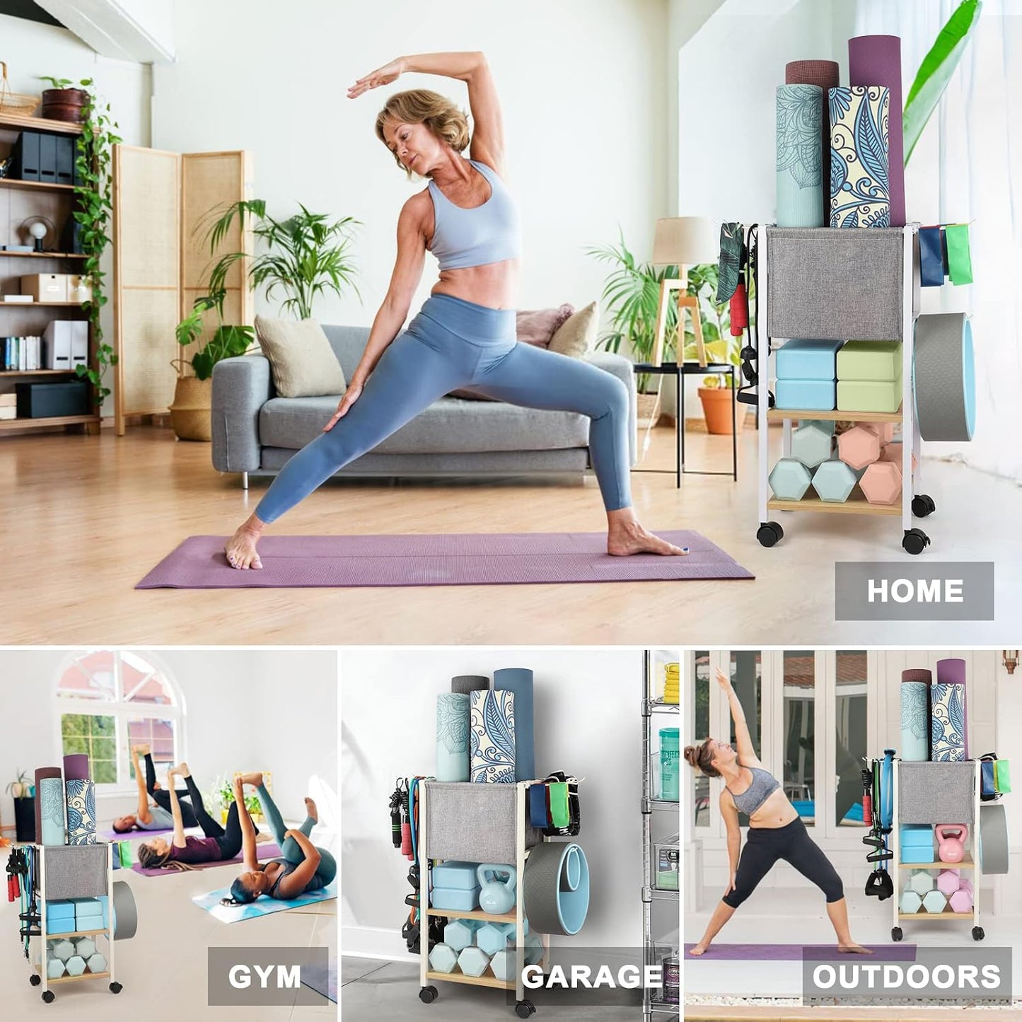 Yoga Mat Storage Rack Home Gym Equipment Workout Equipment Organizer Yoga Mat Holder for Dumbbell,Kettlebell and More Gym Accessories Gym Essentials Women Men Fitness Exercise Equipment Organization