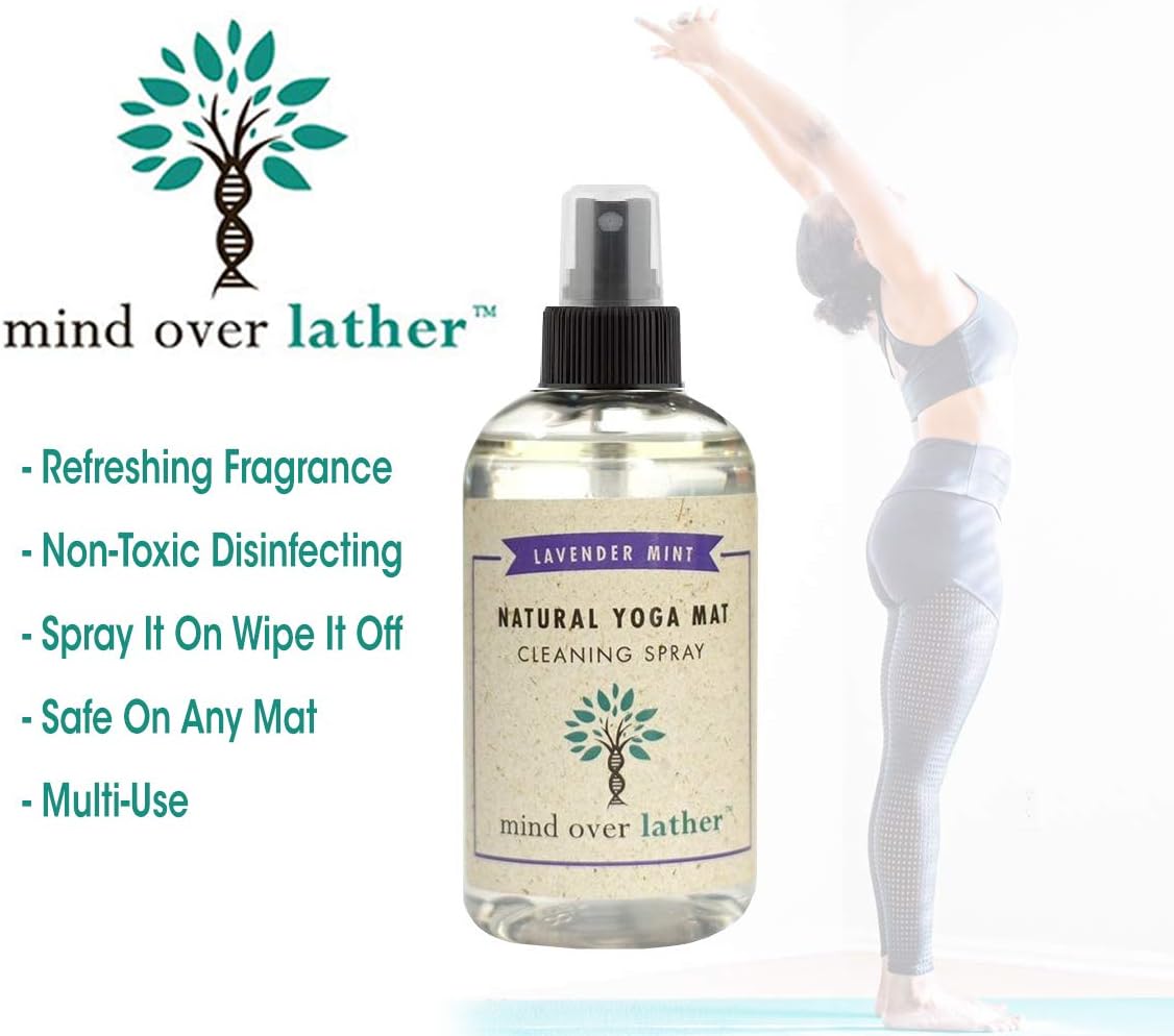Yoga Mat Cleaner & Cleaning Spray 8oz 100% Natural Essential Oils | Lavender Mint | Cleans, Deodorizes & Restores All Mats | Non-Toxic