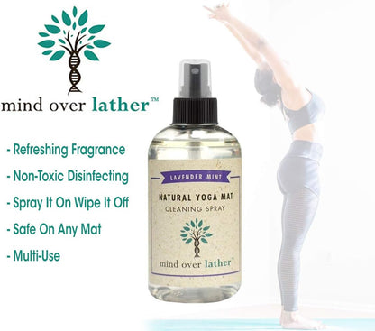 Yoga Mat Cleaner & Cleaning Spray 8oz 100% Natural Essential Oils | Lavender Mint | Cleans, Deodorizes & Restores All Mats | Non-Toxic